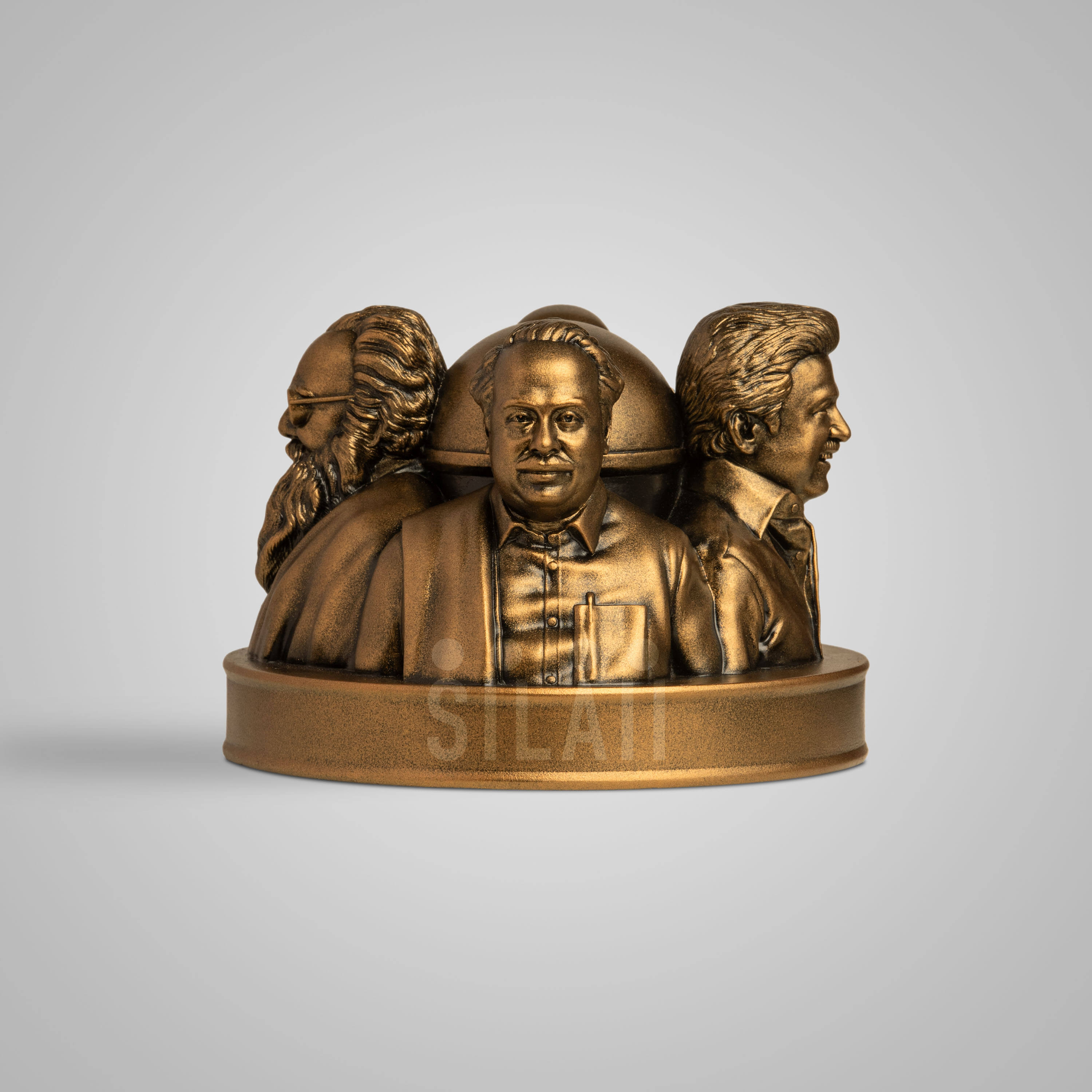 Side profile of Dravidian leaders sculpture highlighting detailed hair and facial features