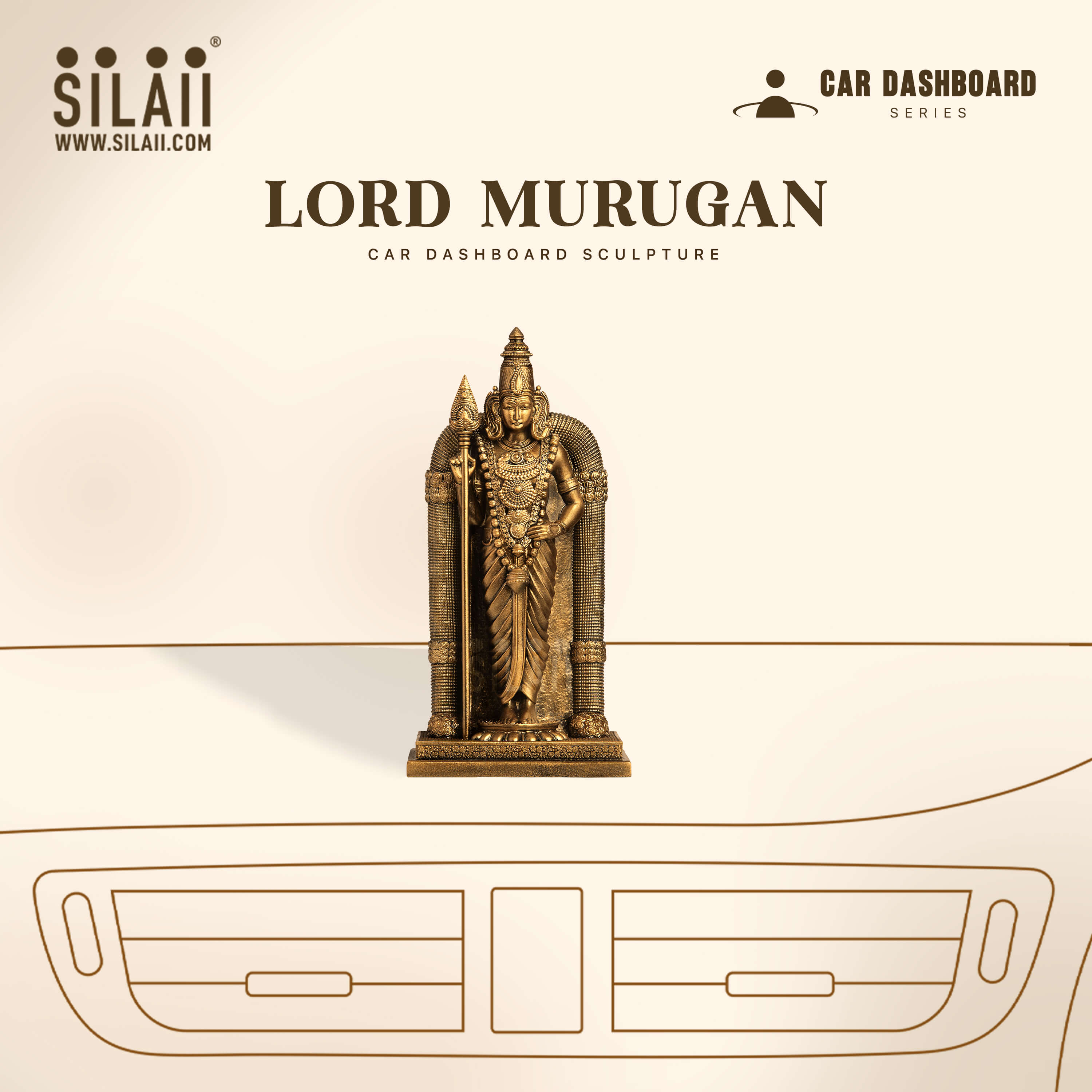 Lord Murugan Car Dashboard Sculpture