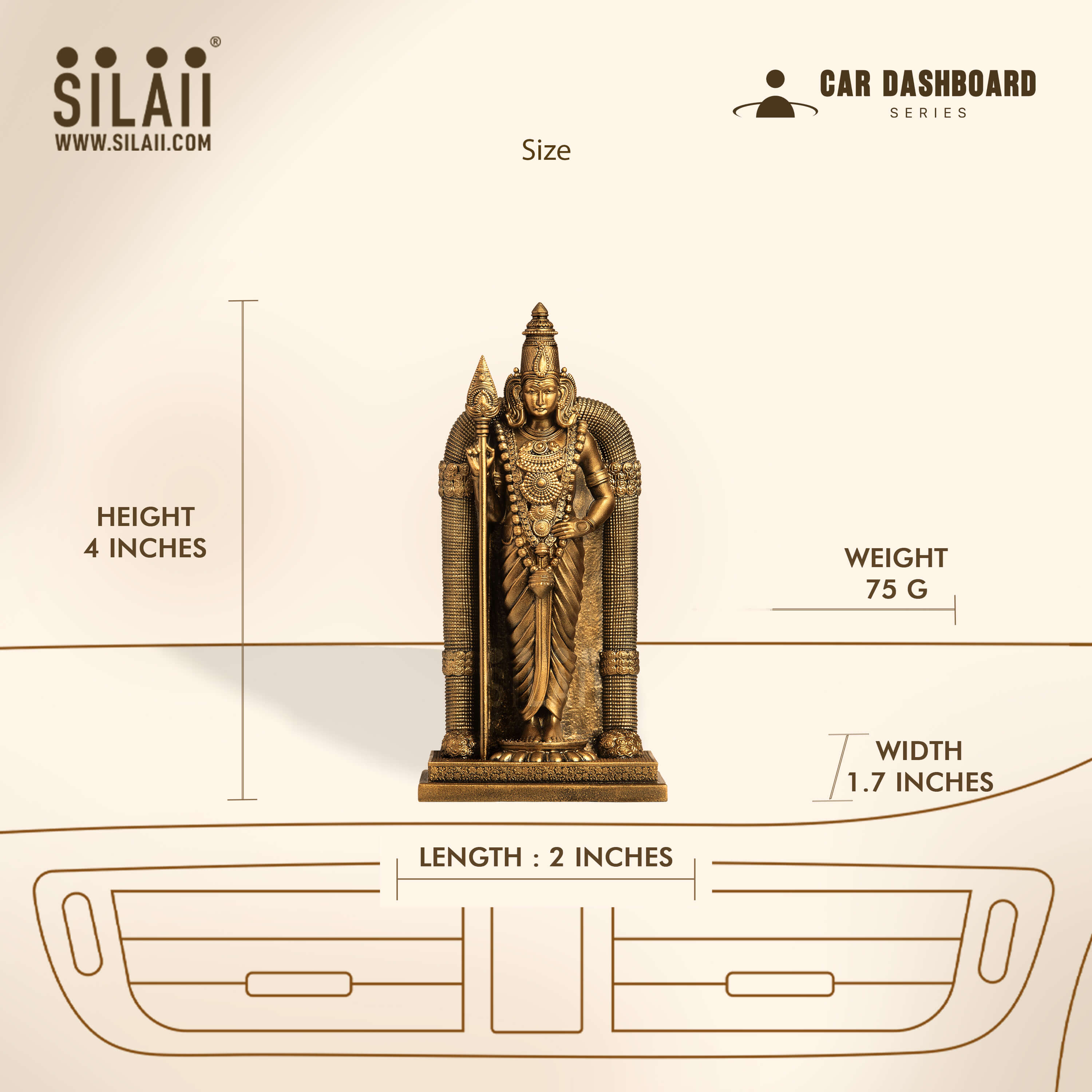 Lord Murugan Car Dashboard Sculpture