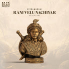 Rani Velu Nachiyar bust sculpture in antique bronze finish, detailed traditional Indian warrior artwork for home decor