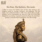 Side profile of Velu Nachiyar sculpture highlighting detailed headgear, hairstyle, and traditional attire in bronze finish